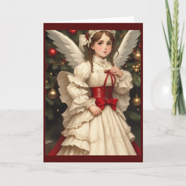 Cartes Pour Fêtes Annuelles Victorian Vintage Retro Christmas Angel (Devant)