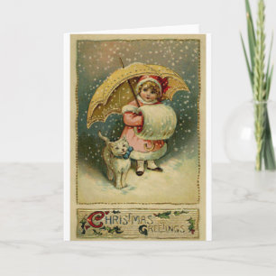 Cartes Pour Fêtes Annuelles Victorian Vintage Retro enfant et chat Noël
