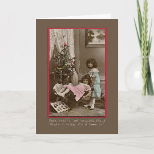 Cartes Pour Fêtes Annuelles victorienne noël filles jouant humoristique