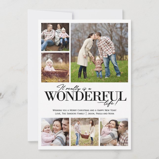 Cartes Pour Fêtes Annuelles Vie merveilleuse 6 PH Lettres noires | (Devant)