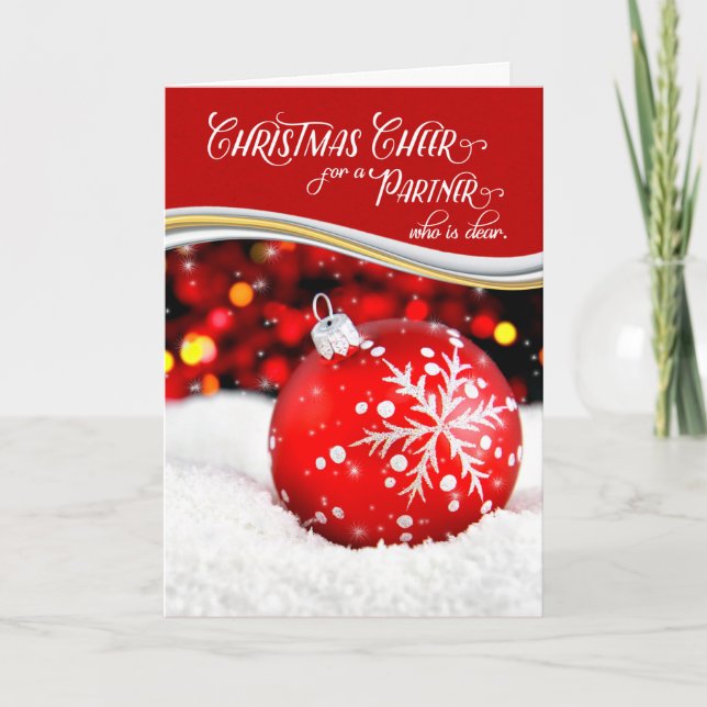 Cartes Pour Fêtes Annuelles Vie Partenaire Noël Cheer Rouge Ornement (Devant)