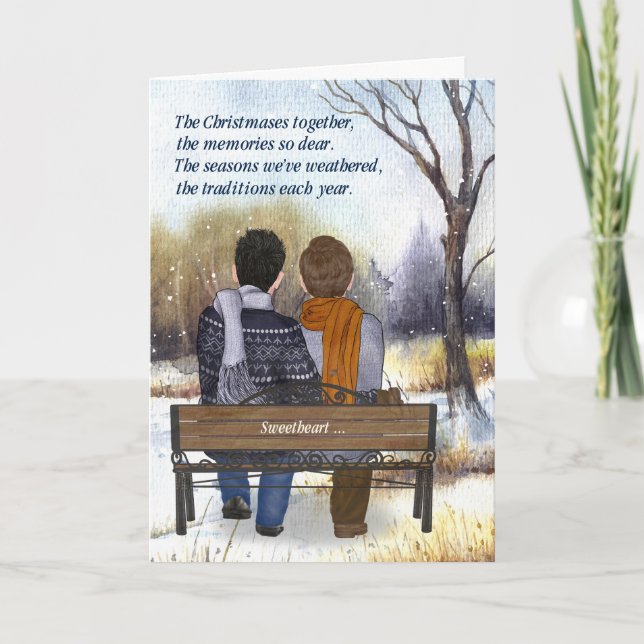 Cartes Pour Fêtes Annuelles Vie Partenaire Noël Deux Hommes Gay Couple hiver (Devant)
