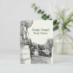 Cartes Pour Fêtes Annuelles Vieille fontaine dans le parc avec garçon sculpté