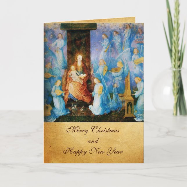 Cartes Pour Fêtes Annuelles VIERGE AVEC ENFANT -CONCERT D'ANGES, Sapphire Bleu (Devant)