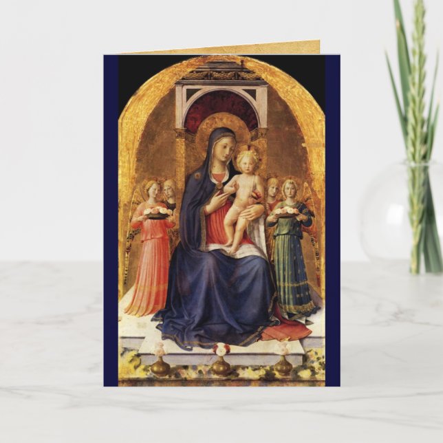 Cartes Pour Fêtes Annuelles VIERGE AVEC ENFANT ET ANGELS, Saphir Bleu (Devant)