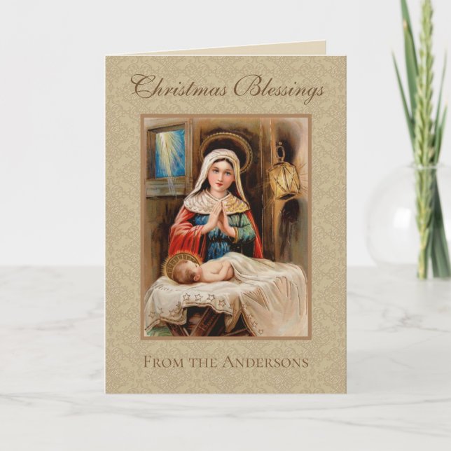 Cartes Pour Fêtes Annuelles Vierge Marie Adoration de Jésus Nativité Noël (Devant)