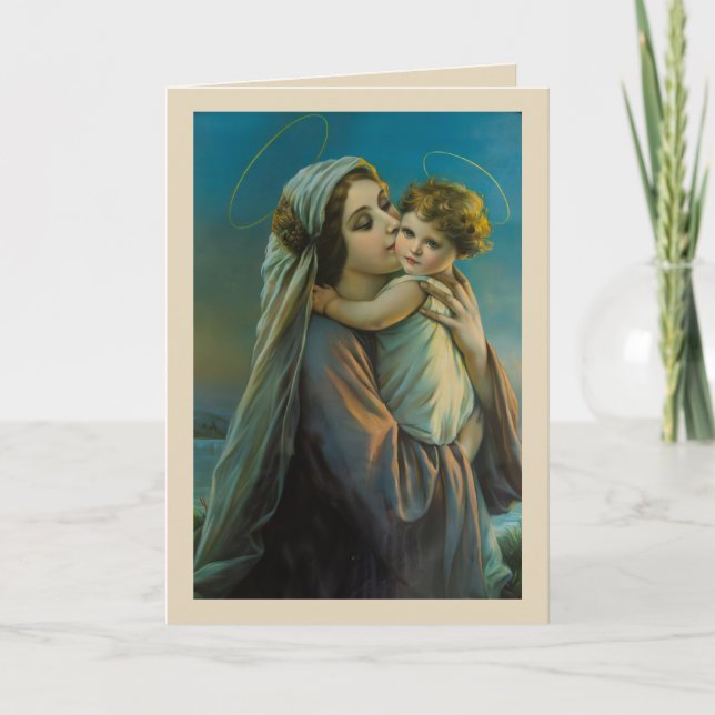 Cartes Pour Fêtes Annuelles Vierge Marie avec Bébé Jésus, Art catholique (Devant)