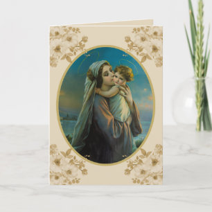 Cartes Pour Fêtes Annuelles Vierge Marie et Bébé Jésus avec Roses