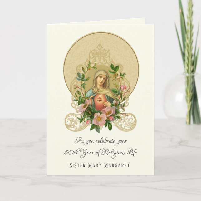 Cartes Pour Fêtes Annuelles Vierge Marie Rose catholique Nonne Religieux Vie H (Devant)
