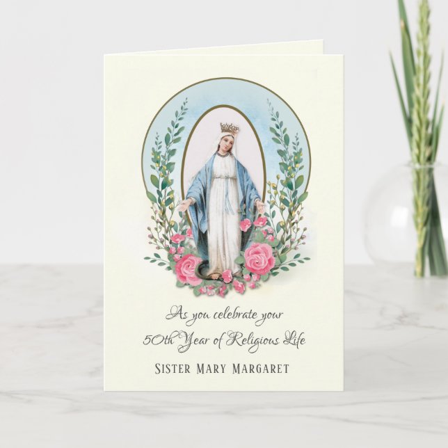 Cartes Pour Fêtes Annuelles Vierge Marie Rose Religieuse religieuse (Devant)