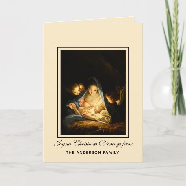 Cartes Pour Fêtes Annuelles Vierge religieuse Marie Jésus en Manger Angels (Devant)