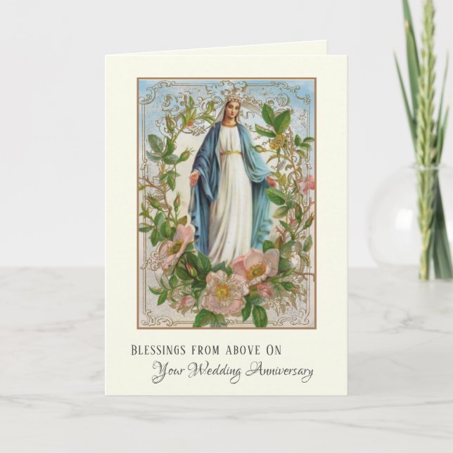 Cartes Pour Fêtes Annuelles Vierge religieuse Marie Mariage catholique Rose (Devant)