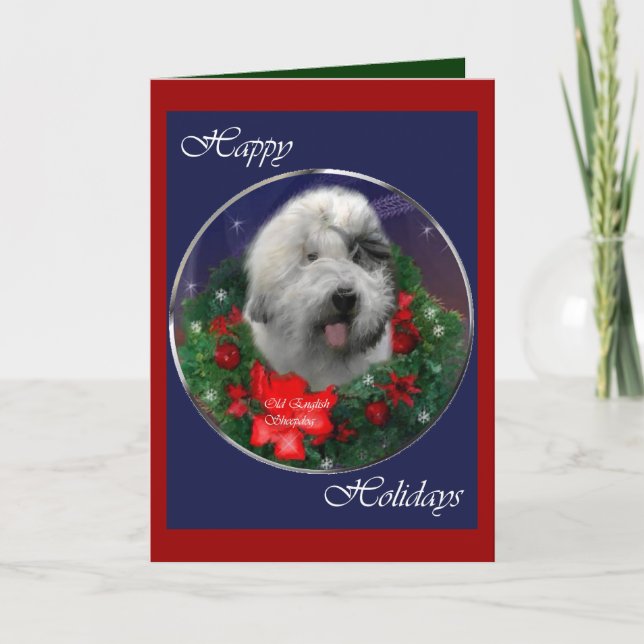 Cartes Pour Fêtes Annuelles Vieux anglais Sheepdog Cadeaux de Noël (Devant)