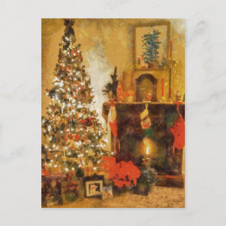 Cartes Pour Fêtes Annuelles Vieux arbre et cheminée de Noël de mode