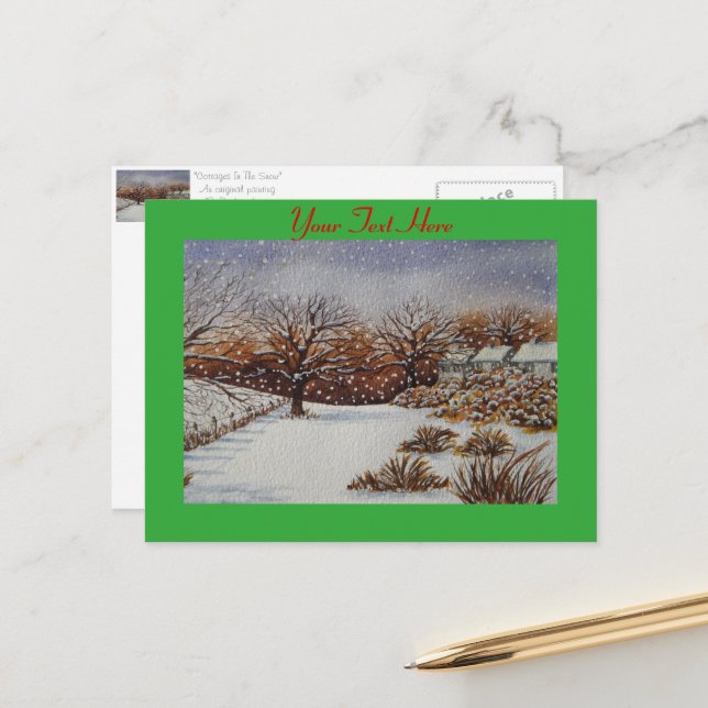 Cartes Pour Fêtes Annuelles vieux chalets ruraux scène de neige à noël (Devant/Arrière en situation)