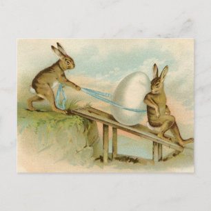 Cartes Pour Fêtes Annuelles Vieux lapins et oeuf heureux vintages antiques de