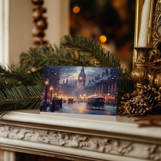 Cartes Pour Fêtes Annuelles Vieux Noël à Londres avec rues neigeuses (Créateur téléchargé)