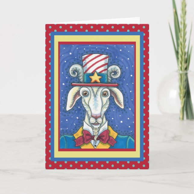 CARTES POUR FÊTES ANNUELLES VIEUX ONCLE DE CHÈVRE SAM, FUNNY FARM PATRIOTIC BI (Devant)