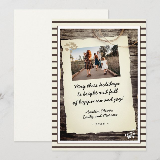 Cartes Pour Fêtes Annuelles Vieux papier rustique photo manuscrite de script (Devant / Derrière)