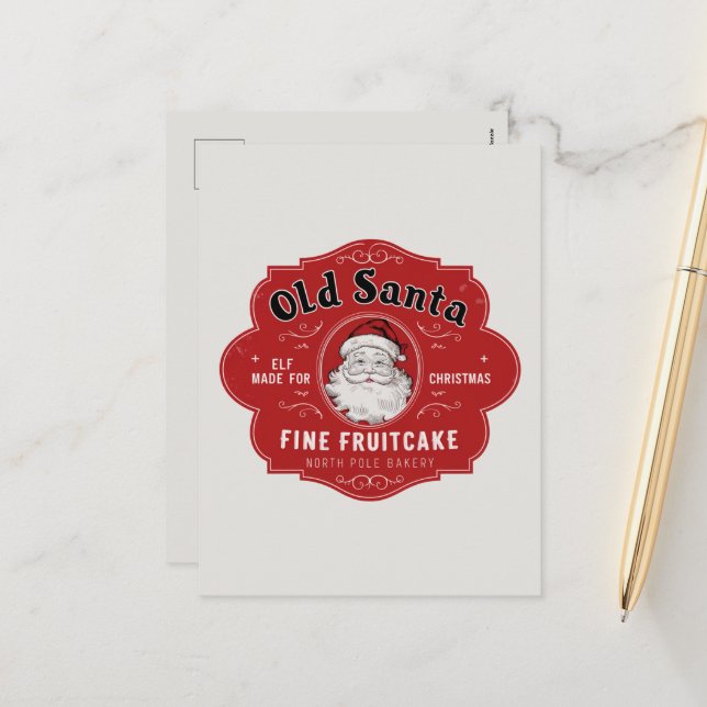 Cartes Pour Fêtes Annuelles Vieux Père Noël fruitcake ajouter un message (Devant/Arrière en situation)