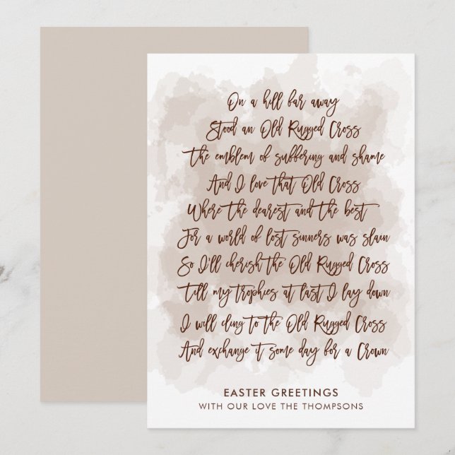 Cartes Pour Fêtes Annuelles Vieux Rugged Cross paroles Élégant Script Pâques (Devant / Derrière)