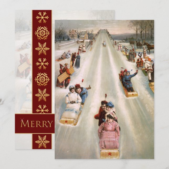 Cartes Pour Fêtes Annuelles Vieux Toboggan Run Vintage Noël (Devant / Derrière)