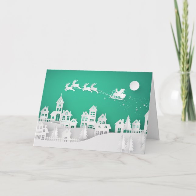 Cartes Pour Fêtes Annuelles Village de découpe de papier 3D (Devant)