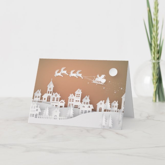 Cartes Pour Fêtes Annuelles Village de découpe de papier 3D (Devant)