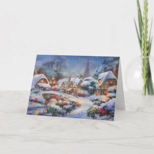 Cartes Pour Fêtes Annuelles Village de Noël d'hiver vintage