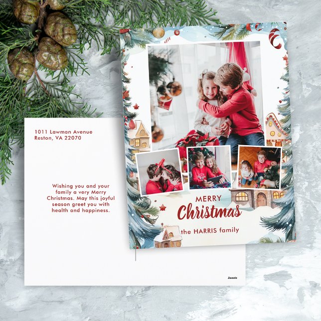 Cartes Pour Fêtes Annuelles Village des neiges d'hiver Festif à quatre photos (Créateur téléchargé)