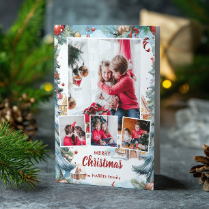 Cartes Pour Fêtes Annuelles Village des neiges d'hiver Festif à quatre photos