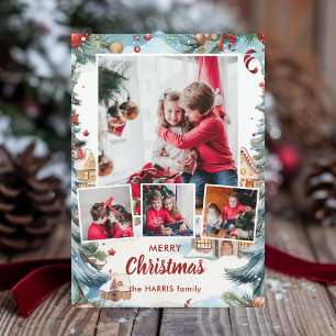 Cartes Pour Fêtes Annuelles Village des neiges d'hiver Festif à quatre photos