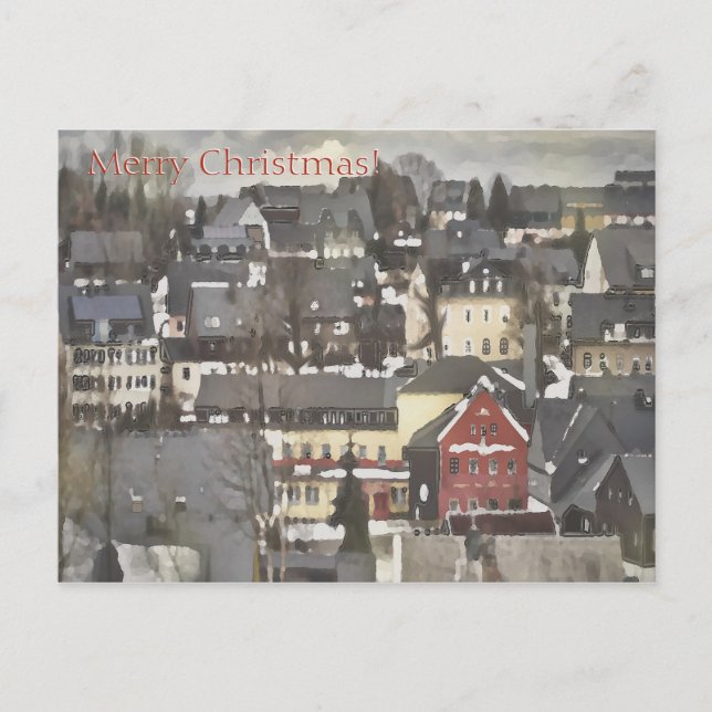 Cartes Pour Fêtes Annuelles Village d'hiver avec une maison rouge Joyeux Noël (Devant)