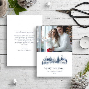 Cartes Pour Fêtes Annuelles Village d'hiver de Noël Paysage bleu Photo