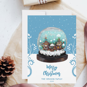 Cartes Pour Fêtes Annuelles Village d'hiver en boule de verre Noël feuillage d