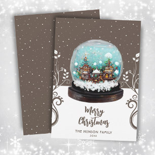 Cartes Pour Fêtes Annuelles Village d'hiver en boule de verre Noël feuillage d