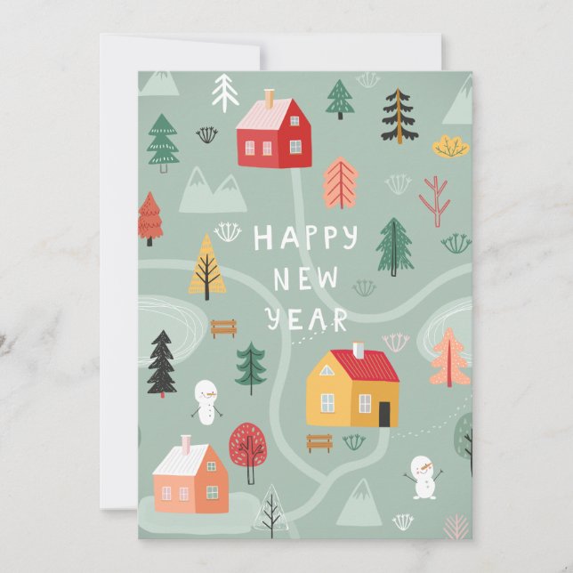 Cartes Pour Fêtes Annuelles Village d'hiver Nouvel An - Un début confortable (Devant)