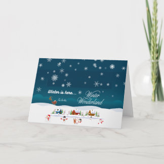 Cartes Pour Fêtes Annuelles Village enneigé festif avec texte personnalisable 