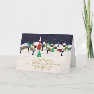 Cartes Pour Fêtes Annuelles Village nocturne de Noël Monogramme Christian