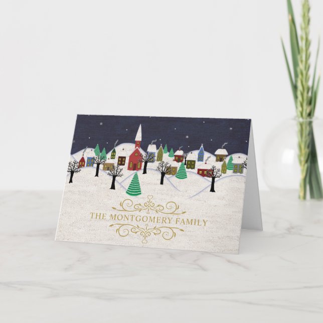 Cartes Pour Fêtes Annuelles Village nocturne de Noël Monogramme Christian (Devant)