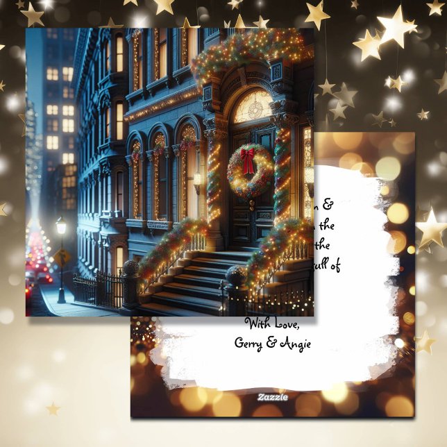 Cartes Pour Fêtes Annuelles Ville Centre-ville Brownstone Building Noël (Créateur téléchargé)