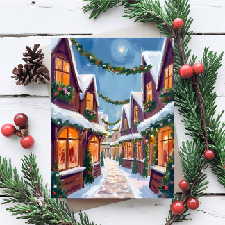 Cartes Pour Fêtes Annuelles Ville de Noël aquarelle