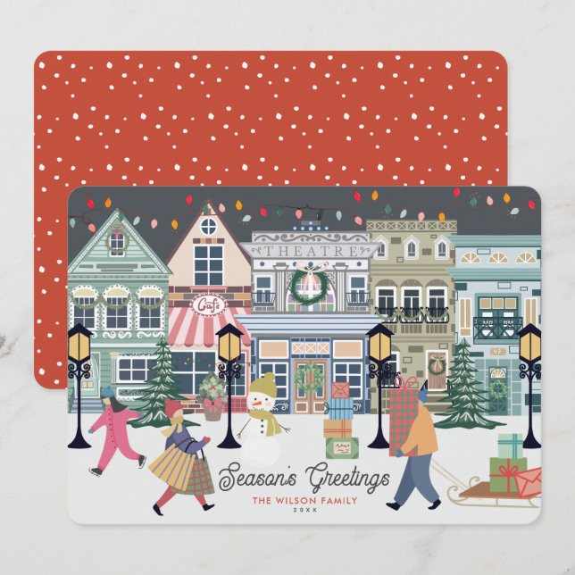 Cartes Pour Fêtes Annuelles Ville de Noël d'hiver (Devant / Derrière)