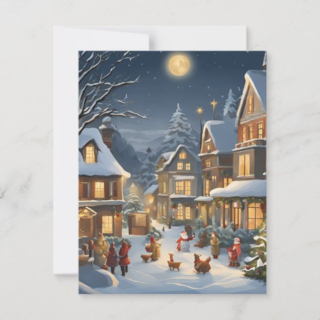 Cartes Pour Fêtes Annuelles Ville de Noël enneigée (Devant)