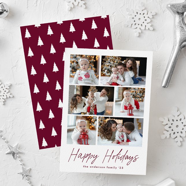 Cartes Pour Fêtes Annuelles Vin Happy Holidays Script 6 Photo Collage (Créateur téléchargé)