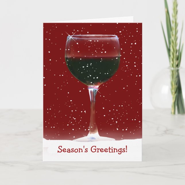 Cartes Pour Fêtes Annuelles Vin rouge dans les Bonnes Fêtes de neige (Devant)