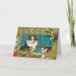 Cartes Pour Fêtes Annuelles Vintage 1908 Collie Dogs Gold Joyeux Noël
