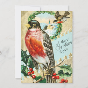 Cartes Pour Fêtes Annuelles Vintage 1908 Robin Bird Joyeux Noël