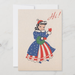 Cartes Pour Fêtes Annuelles Vintage Américaine Patriot Fille de Noël
