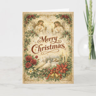 Cartes Pour Fêtes Annuelles Vintage Ange et Colombe Joyeux Noël 